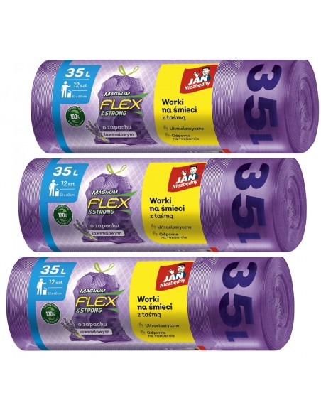Zestaw lawendowych worków na śmieci z taśmą 35L Jan Niezbędny 3x12 szt. 5900536349503