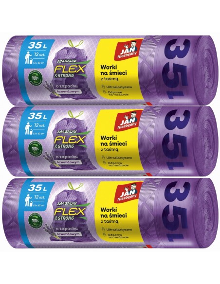 Zestaw lawendowych worków na śmieci z taśmą 35L Jan Niezbędny 3x12 szt. 5900536349503 2