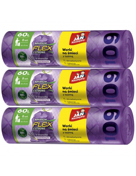 3x Mocne worki na śmieci o zapachu lawendy Magnum Flex & Strong 24 szt. 5900536349510 2