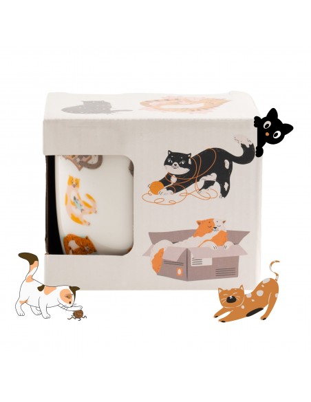 Biały kubek porcelanowy z wzorem z kotkami w opakowaniu prezentowym 330 ml 5905842527058 2