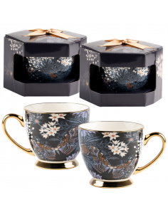 2x Filiżanka z porcelany w motyle ze złotym uchem w opakowaniu prezentowym 440 ml 5905842527034