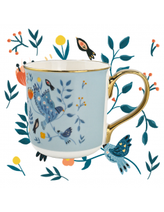 2x Zdobiony kubek z porcelany w ptaki ze złotym uchem na prezent 550 ml 5905842527171 2