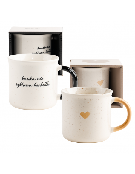 Zestaw 2 kubków z porcelany "Kawka nie wyklucza herbatki" + Serduszki 2x 380 ml 5905842527102