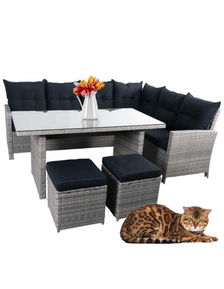 Luksusowy komplet mebli ogrodowych PUERTO Meven jasnoszary, z narożnikiem 5905842511477