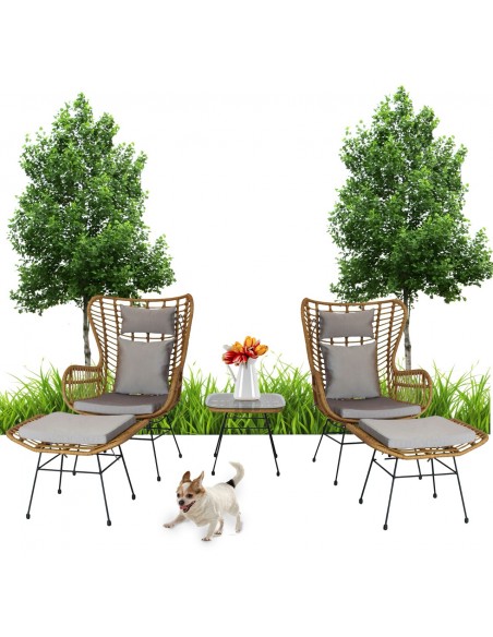 Komfortowy komplet mebli wypoczynkowych Meven 2 x fotel + 2 x podnóżek + stolik 5900607534395