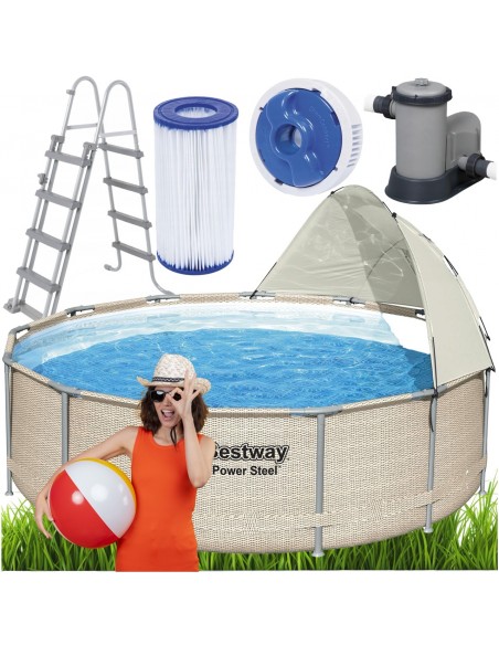 Wzmocniony basen ogrodowy na stelażu z baldachimem Bestway Power Steel 396x107 cm - Baseny na stelażu Wzmocniony basen ogrodowy na stelażu z baldachimem Bestway Power Steel 396x107 cm 6942138984590