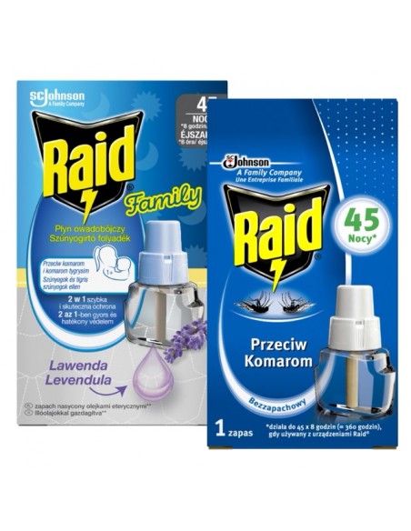 Bezpieczne dla dzieci 2 zapasy do elektrofumigatora owadobójczego Raid bezzapachowy + lawendowy 5905718981144