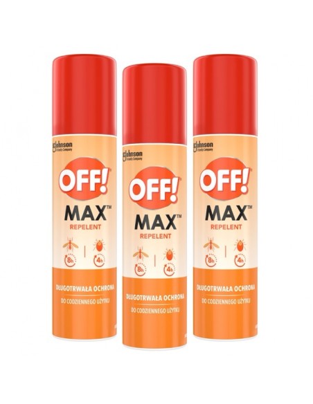 Chroniący przed ukąszeniami komarów i kleszczy repelent w aerozolu OFF! Max 3x100ml 5905718981366