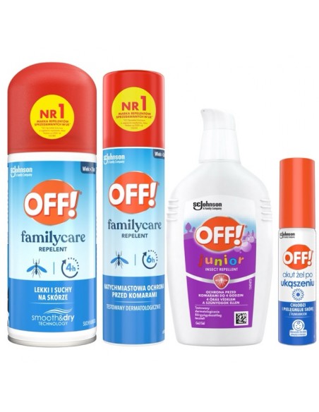 Duży zestaw środków przeciwko komarom OFF! Spray na komary 3x100ml + Żel na ukąszenia Akut 25ml 5905718981083