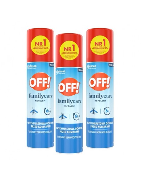 Łatwy w aplikacji repelent odstraszający komary OFF! Family Care 3x100ml 5000204330182