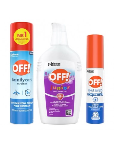 Praktyczny zestaw OFF! aerozol na komary 100ml + żel po ukąszeniu 25ml + żel na komary dla dzieci 100ml 5905718981441