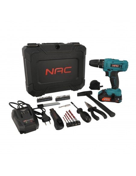Wiertarko-wkrętarka akumulatorowa z zestawem narzędzi NAC CDB-1-LI-20V-TS - Elektronarzędzia NAC Wiertarko-wkrętarka akumulatorowa z zestawem narzędzi NAC CDB-1-LI-20V-TS 5905842520318