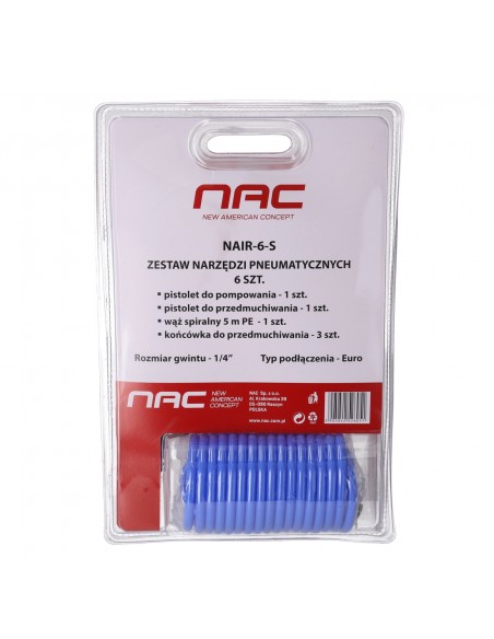 Zestaw narzędzi pneumatycznych - 2x pistolet, wąż 5 m, 3x końcówki do przedmuchiwania NAC 5905842526051 4