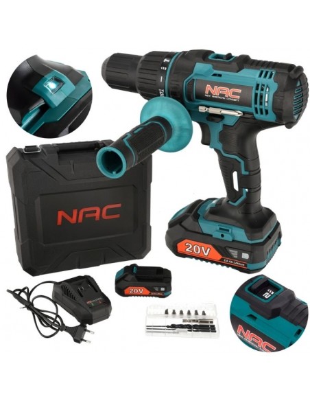 Wydajna wiertarko wkrętarka akumulatorowa udarowa NAC 2x2Ah + walizka 5905842520271 12
