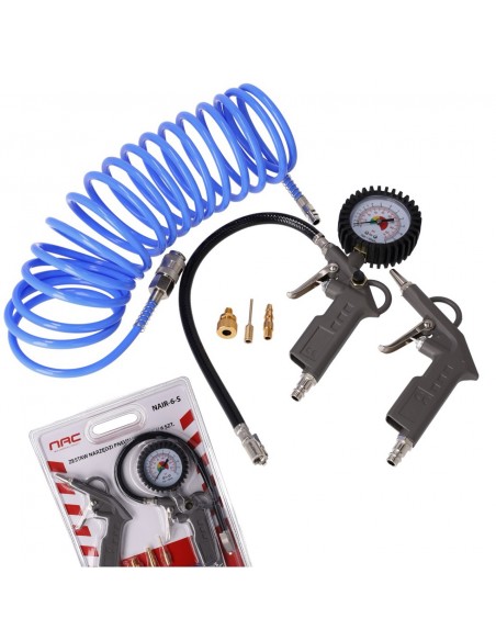 Zestaw narzędzi pneumatycznych - 2x pistolet, wąż 5 m, 3x końcówki do przedmuchiwania NAC 5905842526051