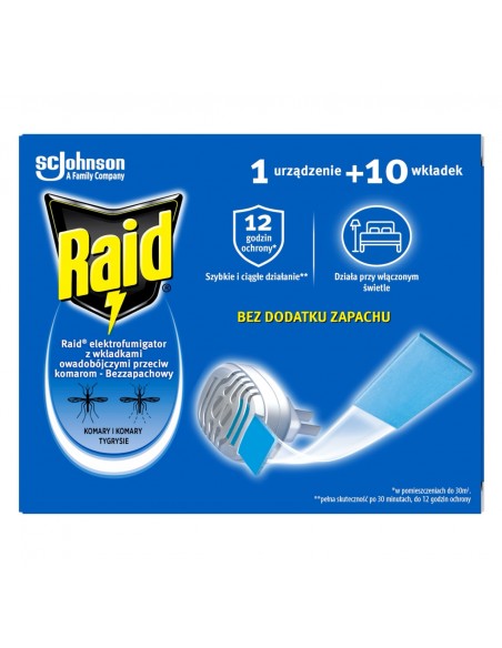 Bezzapachowy elektrofumigator z wkładkami owadobójczymi (10 szt.) Raid 5000204289268