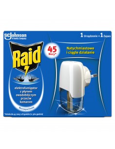 Ochronny elektrofumigator z płynem owadobójczym przeciw komarom Raid wtyczka + wkład 5000204161847