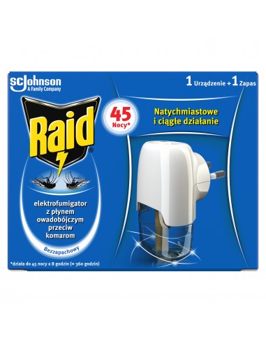 Ochronny elektrofumigator z płynem owadobójczym przeciw komarom Raid wtyczka + wkład 5000204161847