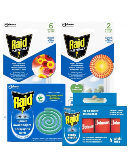 Owadobójczy zestaw Raid spirala owadobójcza + pułapki nalepki na okno + lep na muchy 5905718981120