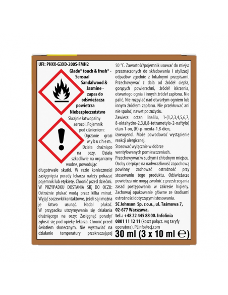 Zapas do naściennego odświeżacza powietrza Glade Sensual Sandalwood & Jasmine 2+1 5000204910957 2