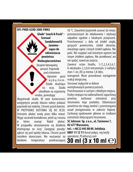 Zapas do naściennego odświeżacza powietrza Glade Sensual Sandalwood & Jasmine 2+1 5000204910957 9