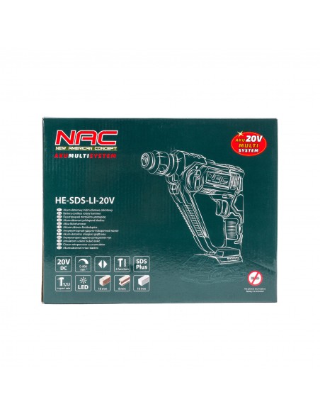 Akumulatorowy młot udarowo-obrotowy NAC HE-SDS-LI-20V 1,1 J 5902490740075 6
