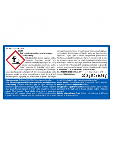 Bezzapachowe wkładki owadobójcze do elektrofumigatora przeciw komarom Raid 5000204406665 2