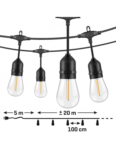 Girlanda ogrodowa świetlna o kolorze ciepłej bieli 20 m 20+2 żarówki Meven 5905842532311 4