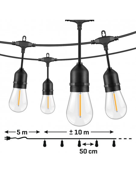 Girlanda ogrodowa świetlna o kolorze ciepłej bieli 10 m 20+2 żarówki Meven 5905842532328 10