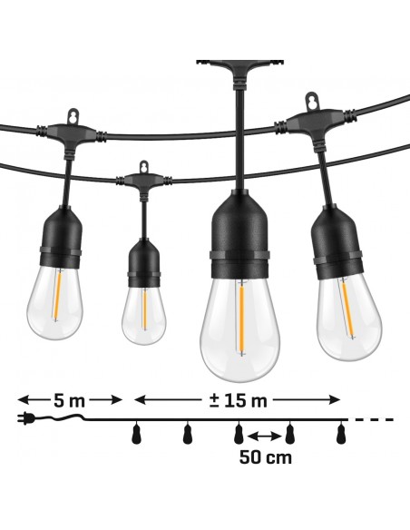 Girlanda solarna ogrodowa z pilotem, 11 trybów świetlnych 15 m 30+2 żarówki Meven 5905842532342 10