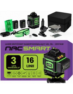 Laser krzyżowy, poziomica laserowa 4D 16 linii z akcesoriami NAC SMART 5905842528192