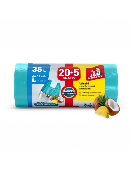 Worki na śmieci 35L o zapachu owoców tropikalnych z uszami Jan Niezbędny 20+5 szt. 5201314198154