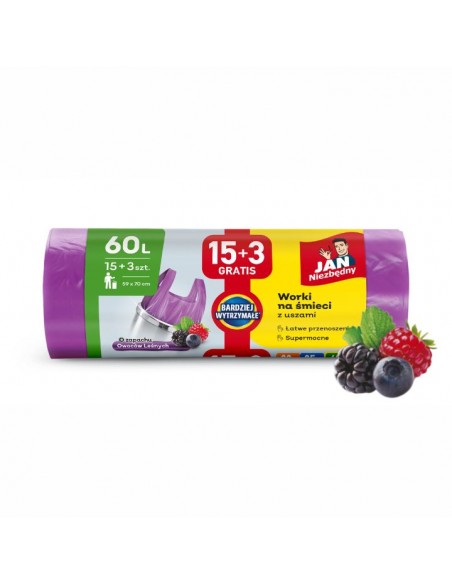 Worki na śmieci 60L o zapachu owoców leśnych z uszami Jan Niezbędny 15+3 szt. 5201314198185