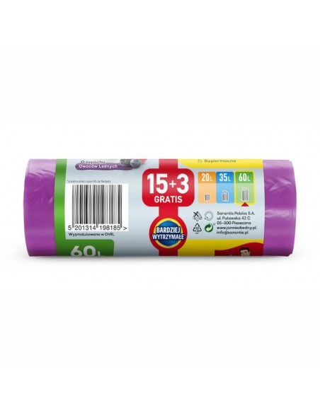 Worki na śmieci 60L o zapachu owoców leśnych z uszami Jan Niezbędny 15+3 szt. 5201314198185 3