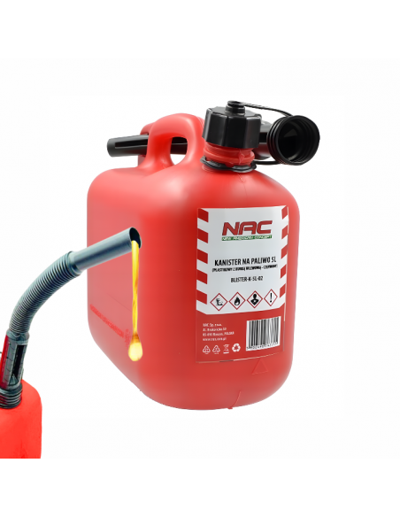 Plastikowy kanister na paliwo, olej z rurką wlewową 5L NAC 5902490763715