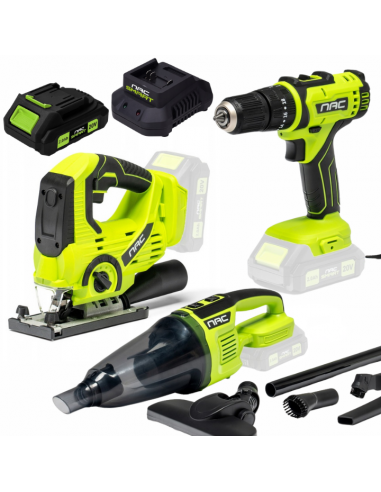 Zestaw elektronarzędzi NAC SMART Wyrzynarka + Wkrętarka + Odkurzacz ręczny + Bateria + Ładowarka - Urządzenia akumulatorowe NAC Zestaw elektronarzędzi NAC SMART Wyrzynarka + Wkrętarka + Odkurzacz ręczny + Bateria + Ładowarka 5905842532052