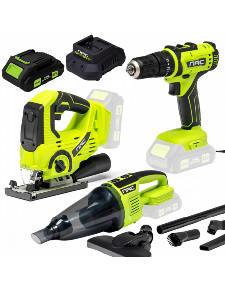 Zestaw elektronarzędzi NAC SMART Wyrzynarka + Wkrętarka + Odkurzacz ręczny + Bateria + Ładowarka - Urządzenia akumulatorowe NAC Zestaw elektronarzędzi NAC SMART Wyrzynarka + Wkrętarka + Odkurzacz ręczny + Bateria + Ładowarka 5905842532052