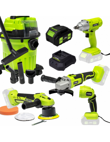 Zestaw NAC SMART: Klucz udarowy + Szlifierka + Polerka + Latarka + Odkurzacz + Aku + Ładowarka - Urządzenia akumulatorowe NAC Zestaw NAC SMART: Klucz udarowy + Szlifierka + Polerka + Latarka + Odkurzacz + Aku + Ładowarka 5905842532120