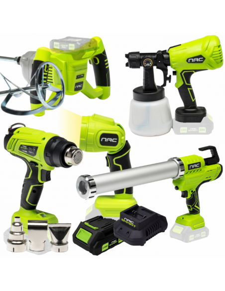 Zestaw NAC SMART: Pistolet malarski + Mieszadło + Opalarka + Wyciskacz + Latarka + Aku + Ładowarka - Urządzenia akumulatorowe... Zestaw NAC SMART: Pistolet malarski + Mieszadło + Opalarka + Wyciskacz + Latarka + Aku + Ładowarka 5905842532168