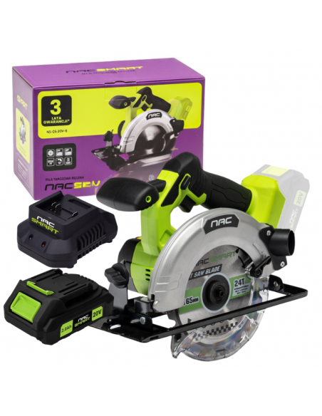 Piła tarczowa ręczna 165 mm NAC SMART NS-CS-20V-B z akumulatorem 2 Ah i szybką ładowarką 5905842532083