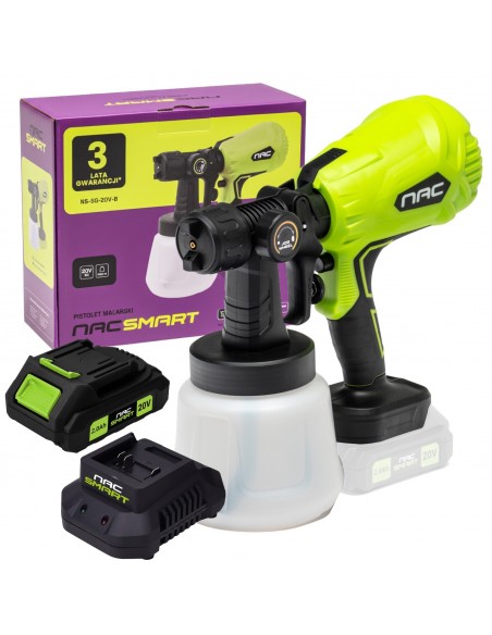 Pistolet malarski z 3 dyszami NS-SG-20V-B NAC SMART z akumulatorem 2 Ah i szybką ładowarką 5905842532144