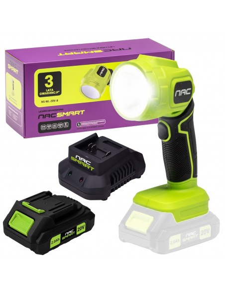 Latarka warsztatowa z ruchomą głowicą NS-WL-20V-B NAC SMART z akumulatorem 2 Ah i szybką ładowarką - Urządzenia akumulatorowe... Latarka warsztatowa z ruchomą głowicą NS-WL-20V-B NAC SMART z akumulatorem 2 Ah i szybką ładowarką 5905842532168