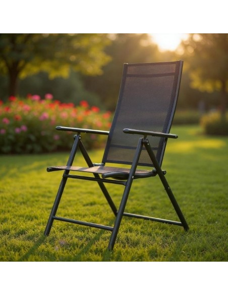 Wygodny zestaw mebli ogrodowych dla 4 osób: stół szklany + 4x fotel regulowany 5905842532526 14