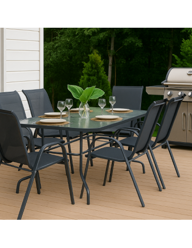 Duży zestaw komplet mebli ogrodowych dla 6 osób: stół szklany + 6x fotel regulowany 5905842532526 8