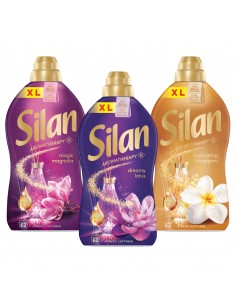 Pachnący zestaw płynów do płukania tkanin Silan Aromatherapy Lotus + Frangipani + Magnolia 3x1364 ml 186 prań 9000101582604