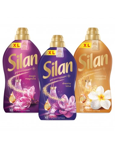Pachnący zestaw płynów do płukania tkanin Silan Aromatherapy Lotus + Frangipani + Magnolia 3x1364 ml 186 prań 9000101582604