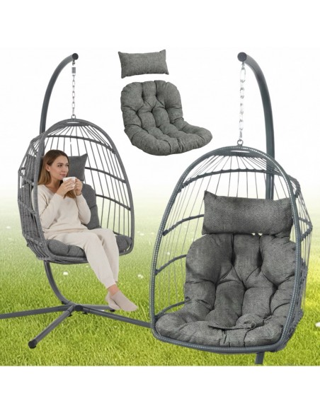 Fotel kokon wiszący ogrodowy Lizbona z poduszkami MEVEN 