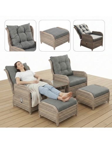 Meble na balkon, taras, do ogrodu dla 2 osób: 2x fotel + podnóżki + stolik Modena Meven 