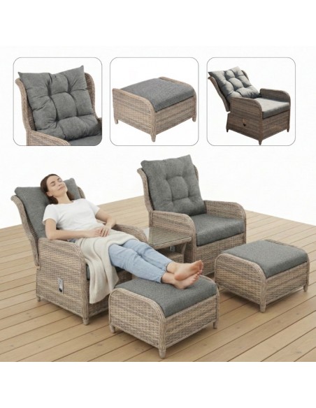Meble na balkon, taras, do ogrodu dla 2 osób: 2x fotel + podnóżki + stolik Modena Meven 