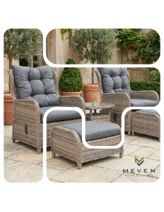Meble na balkon, taras, do ogrodu dla 2 osób: 2x fotel + podnóżki + stolik Modena Meven  2